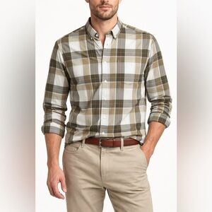 Banana Republic Men's Plaid Button-Down Shirt - Olive and Beige size Large New